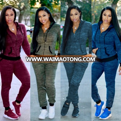 2018 zipper hoodie sweatsuit pants 2 piece long sleeve women joggers suits set